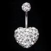 White Crystal Heart Belly Button Piercing Jewel Steel Crystal Ball 10mm Rod