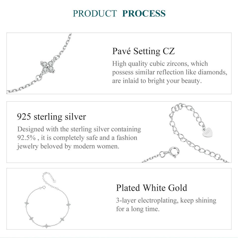 BAMOER 925 Sterling Silver Four-Leaf Clover Anklet Exquisite Sparkling Versatile Anklet For Women Fine Jewelry Party