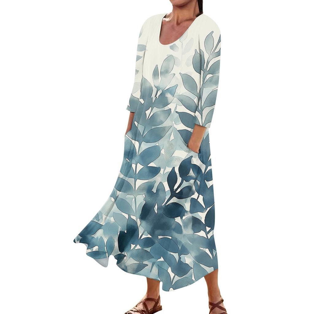 Платье для женщин, весеннее повседневное модное платье в стиле бохо с рукавами 3/4 для праздника, большого размера