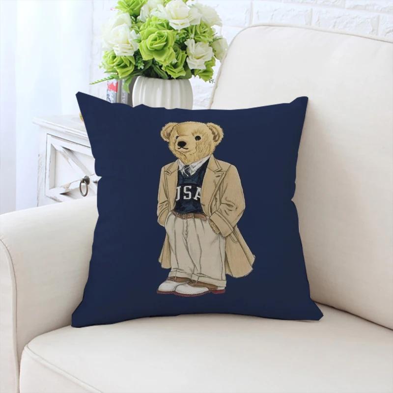 45x45см декоративная наволочка на подушку для дивана, модная наволочка с медведем, декоративная наволочка для кровати, индивидуальный подарок, спинка стула