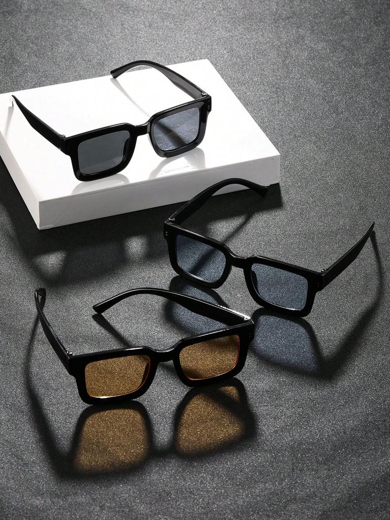 3PCS Plastic Fashion Square Frame Women Sunglasses For Daily Life Men Shades Accessories.