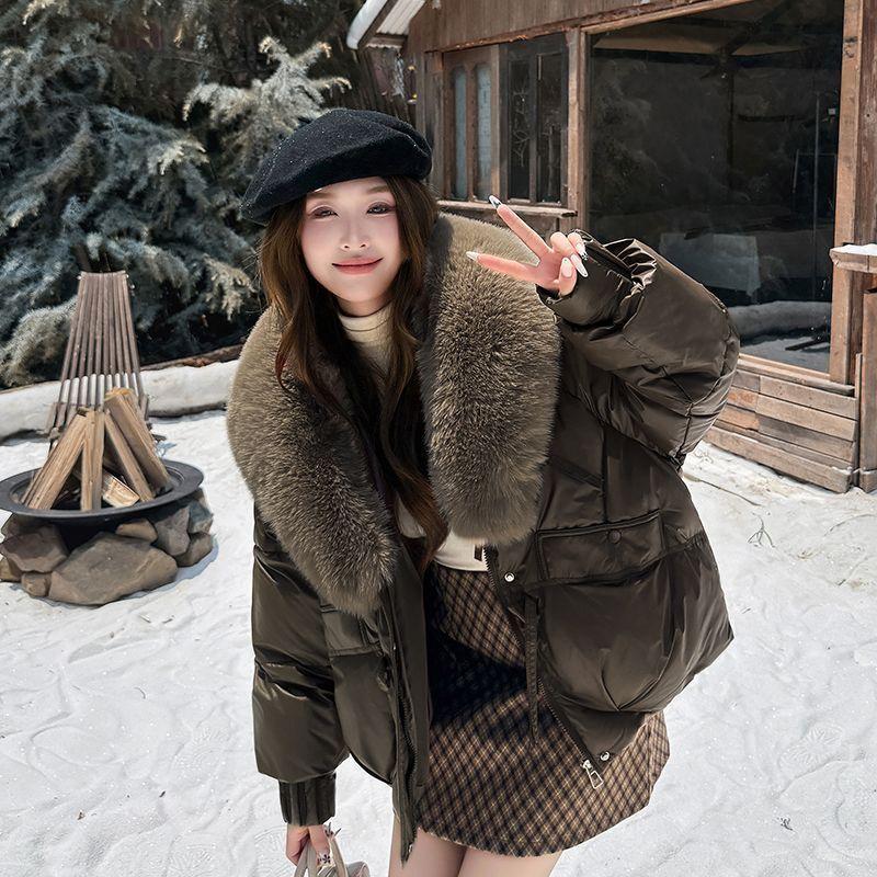 Internet Celebrity Fashion Velvet Cotton Clothes Women's Winter Temperament Fur Collar Exquisite Versatile and Thin Coat