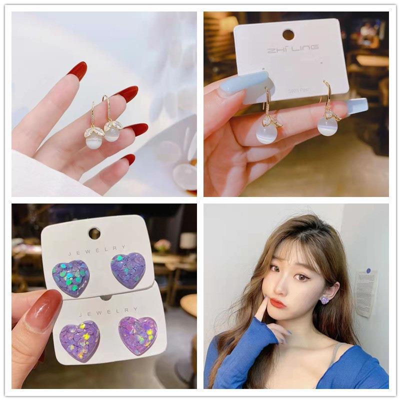Серьги из серебра S925 с камнем кошачий глаз и звездой - Элегантные женские модные украшения