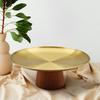 Поднос для торта из нержавеющей стали, деревянная основа, прочная тарелка для фруктов, десертная тарелка, обеденный стол, украшения для дома