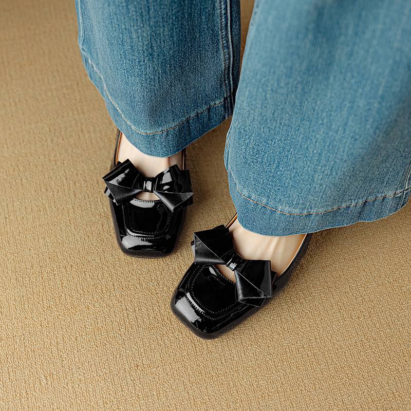 Krazing Pot Овчина Коровья кожа Летний Размер 40 Средний каблук Украшение бантиком Квадратный носок Слингбэк Свадебные туфли-лодочки