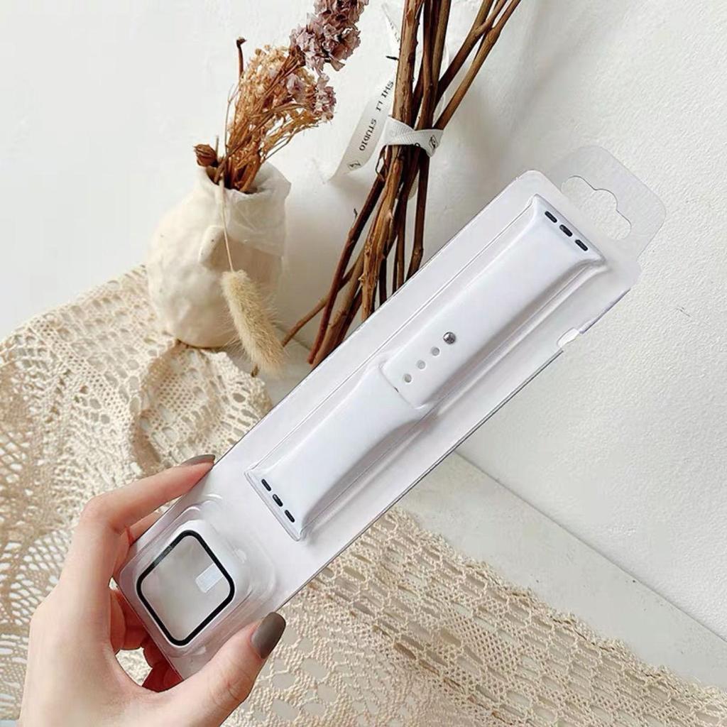 Glass+Case+Strap 3 In1 Apple Watch Band  Protective Shell Silicone Protection iWath Watch Band Case 2 In 1 For iWatch 2 3 4 5 6