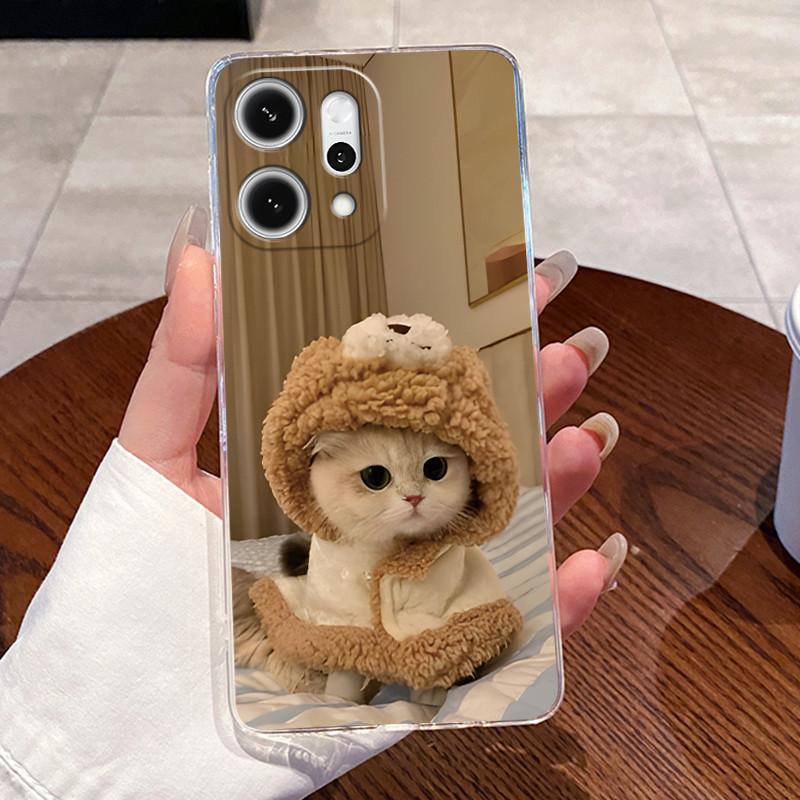 Casing For OPPO Reno 14 Pro 5G Reno14 Case Aesthetic Cute Cat Cartoon Soft Silicone Back Cover Transparent TPU Phone Case Bumper