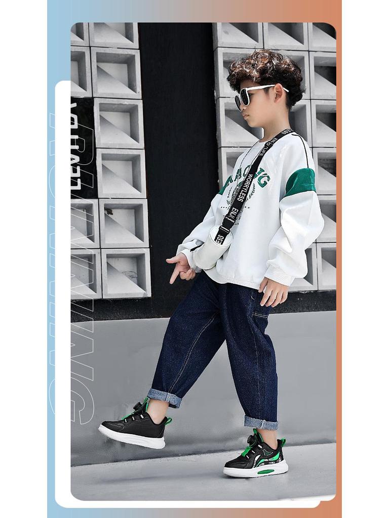 2024 Spring/ Autumn Boys' Leather Sneakers- Waterproof, Non-Slip, Soft Sole- Ideal for Students' Sports.