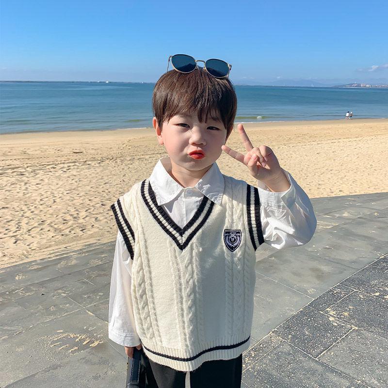 Детский жилет-свитер в студенческом стиле - вязаный жилет на весну и осень для мальчиков и девочек