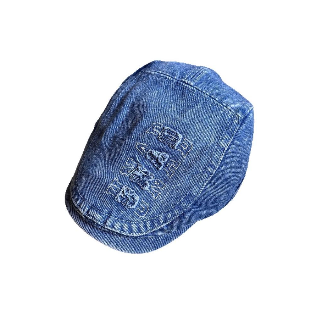 Retro Denim Letter Beret Hat With Wide Brim For Women Streetwear Everyday Use