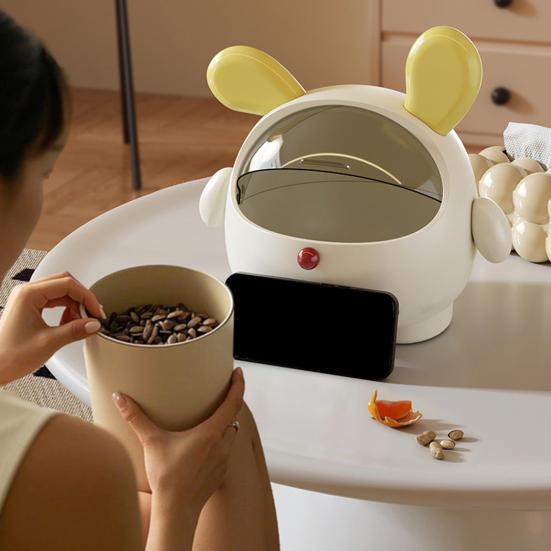 Desktop Storage Box Trash Can with Transparent Lid Large Capacity Cartoon Shape Cute Multi-Function Garbage Can