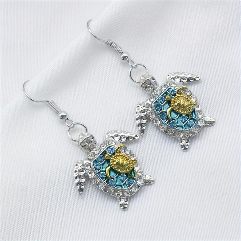 1 Pair Cool Sea Turtle Earrings Jewelry Cute Animal Inlaid Rhinestone Turtle Pendant Jewelry Gift For Women Accessories