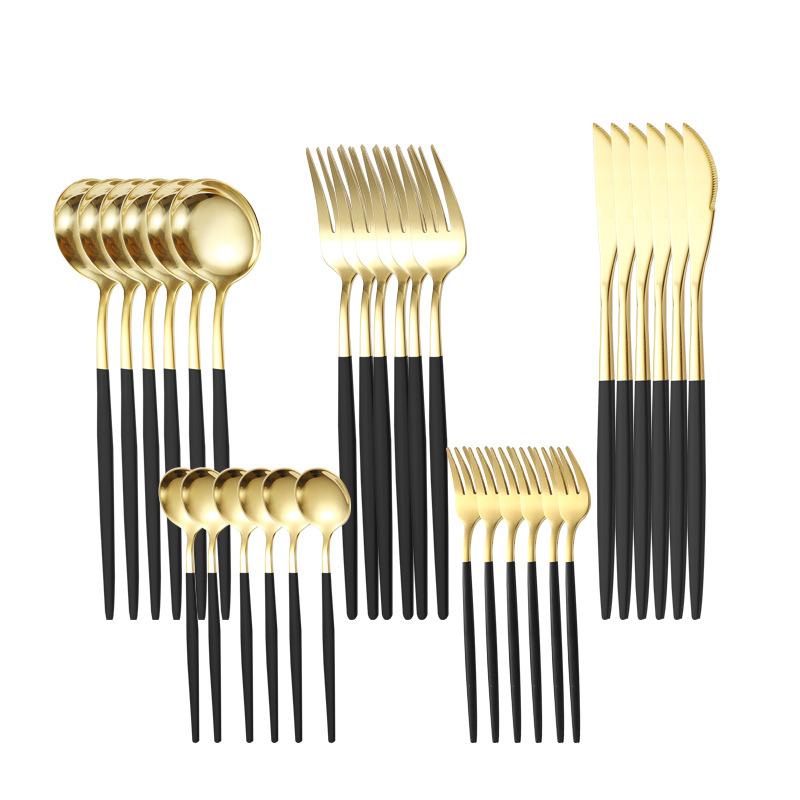 30 шт., набор столовых приборов черного золота, палочки для еды, нож, вилка, ложка, золотая нержавеющая сталь, корейский набор посуды, роскошный набор посуды