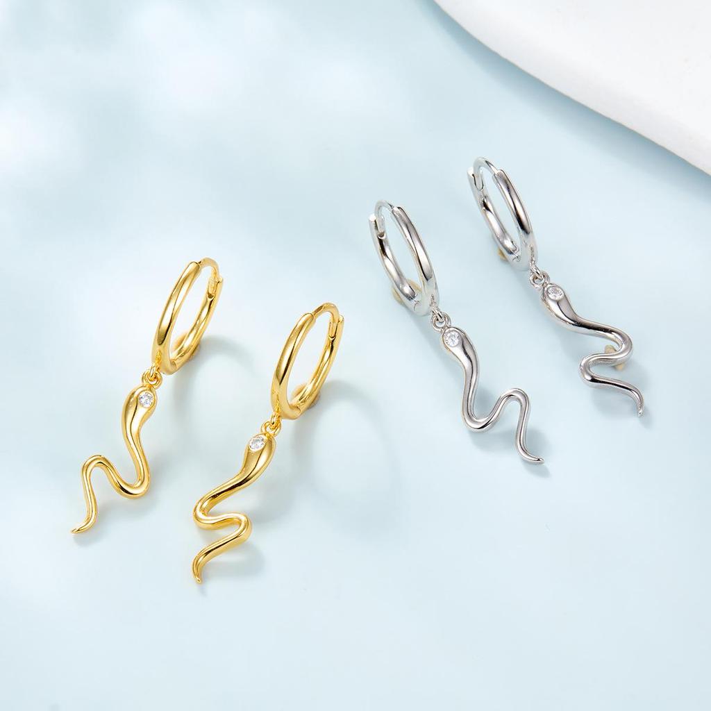 Серьги-гвоздики из стерлингового серебра S925, знак зодиака Змея, светло-золотые, милый и крутой нишевый дизайн.