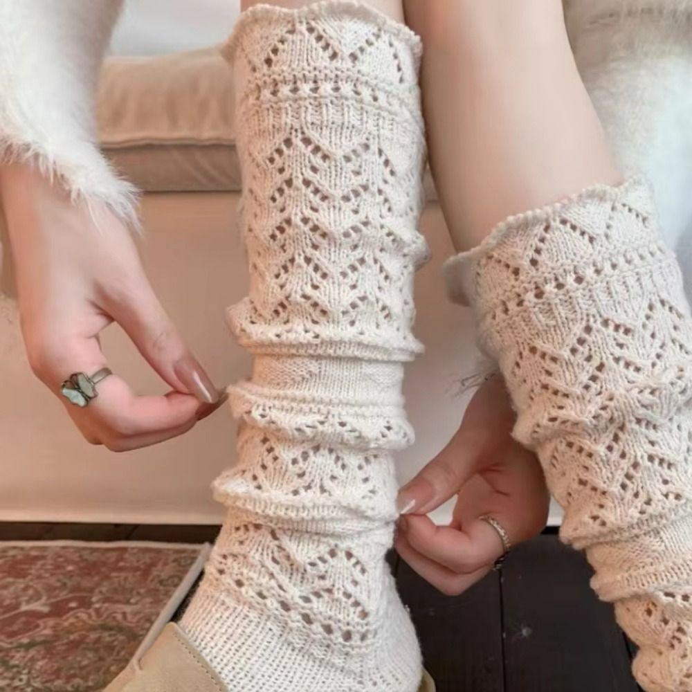 Sweet JK Knee High Socks Hollow Out Lolita Boots Cover Pile Socks Women Leg Warmers Student
