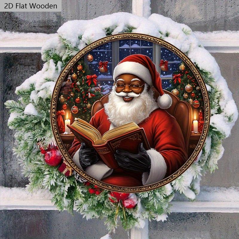 Черный Санта Клаус Деревянный Рождественский Знак - Navidad Круглый Знак для Двора Двери Настенный Декор - Идеальное Рождественское Украшение