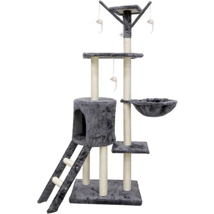JIPSY Gray Cat Tree 79 X 34 X 138 Cm - 3 Platforms, 1 Perch, 1 Kennel, 1 Staircase, Scratching Posts