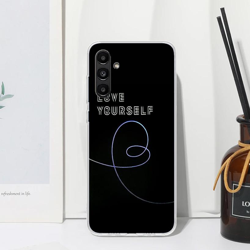 Love Yourself Flower Heart Line Kpop Phone Case For Samsung Galaxy A15 A25 A35 A55 A14 A24 A34 A54 A13 A23 A33 A53 A12 A22 A32 A