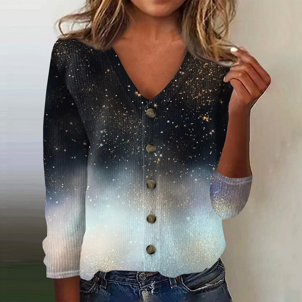 Women's Fashion Print Long Sleeve Knitted Cardigan Button Up Jacket