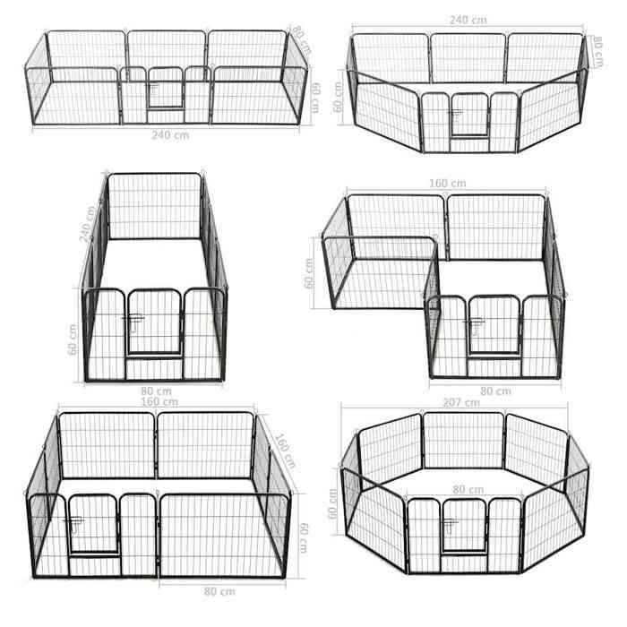 Parc pour chiens - vidaXL - 8 panneaux - Acier enduit de poudre - 80 x 60 cm - Noir