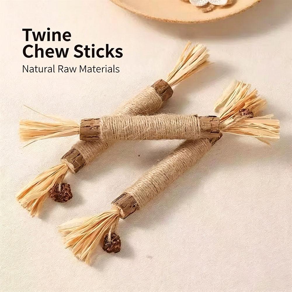 5 PCS Natural Silvervine Sticks for Cats, Raffia Matatabi Cat Chew Toys for Teeth Cleaning, Edible Dental Molar Sticks for Kitten Hairball Relief