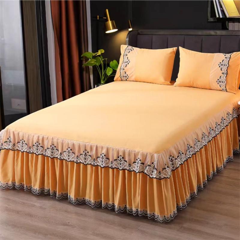 3 шт. кружевная юбка-кровать с рюшами, кружевная юбка, стильное покрывало в стиле принцессы, противоскользящее покрытие для двуспальной кровати 1,8 м с защитным ремешком