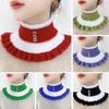 Women Winter Scarf Fake High Collar Color Matching Ruffle Rhinestone Decor Knitted Elastic Warm Windproof Neck Protection Decorative Neck Warmer