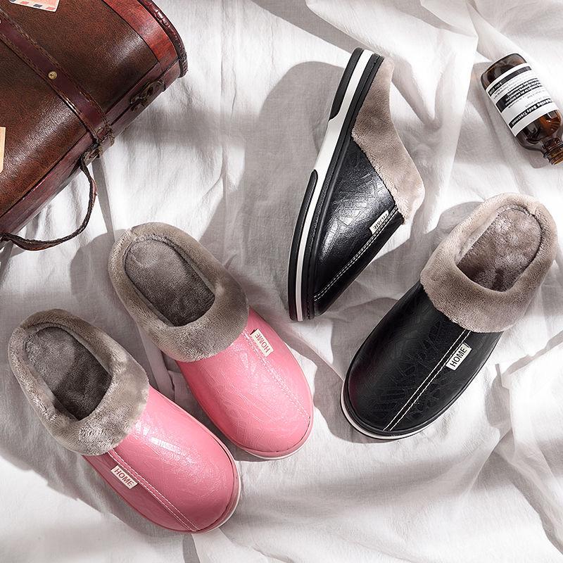 Мужские водонепроницаемые хлопковые тапочки очень большого размера - Зимняя домашняя нескользящая теплая обувь