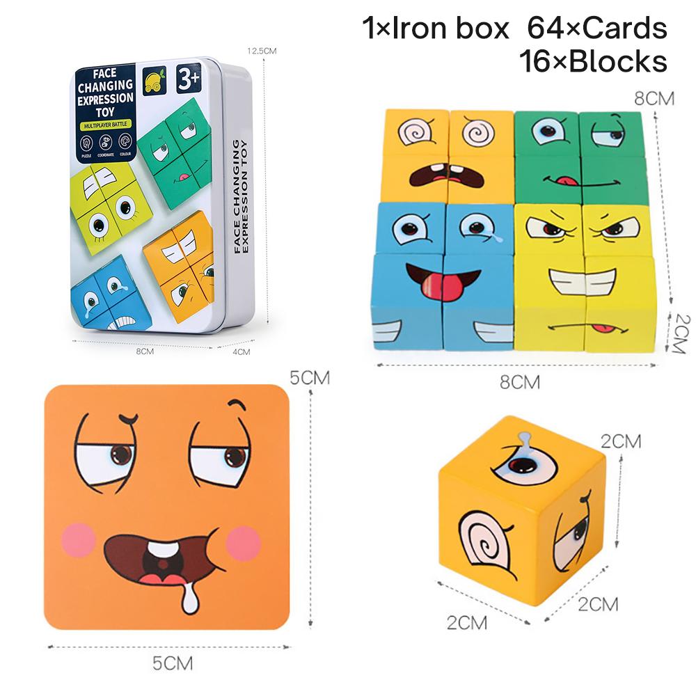 Face Changing Cube Board Card Game Building Blocks Cartoon Wooden Puzzle Montessori Anxiety Stress Relief Toys For Children Kids