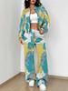 Flame pattern splicing autumn and winter new European and American women's clothing retro pattern printing suit women