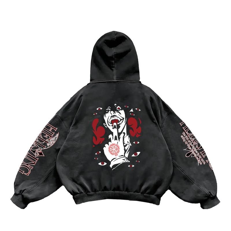 Аниме Хеллсинг Манга Принт Худи Мужские Женские Выстиранный Хлопок Толстовки Харадзюку Уличная Одежда Хип-Хоп Свитшот Удобный Пуловер
