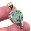Ruby In Zoisite Lab-Created 925 Sterling Silver Gift Two Tone Pendant 1.50" K5o40