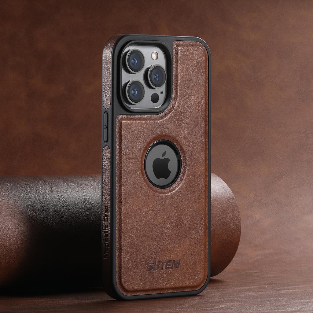 SUTENI Wireless Charging Luxury Faux Leather Magnet Phone Case for IPhone 17 Pro Max 16 Plus 15 14 13 12