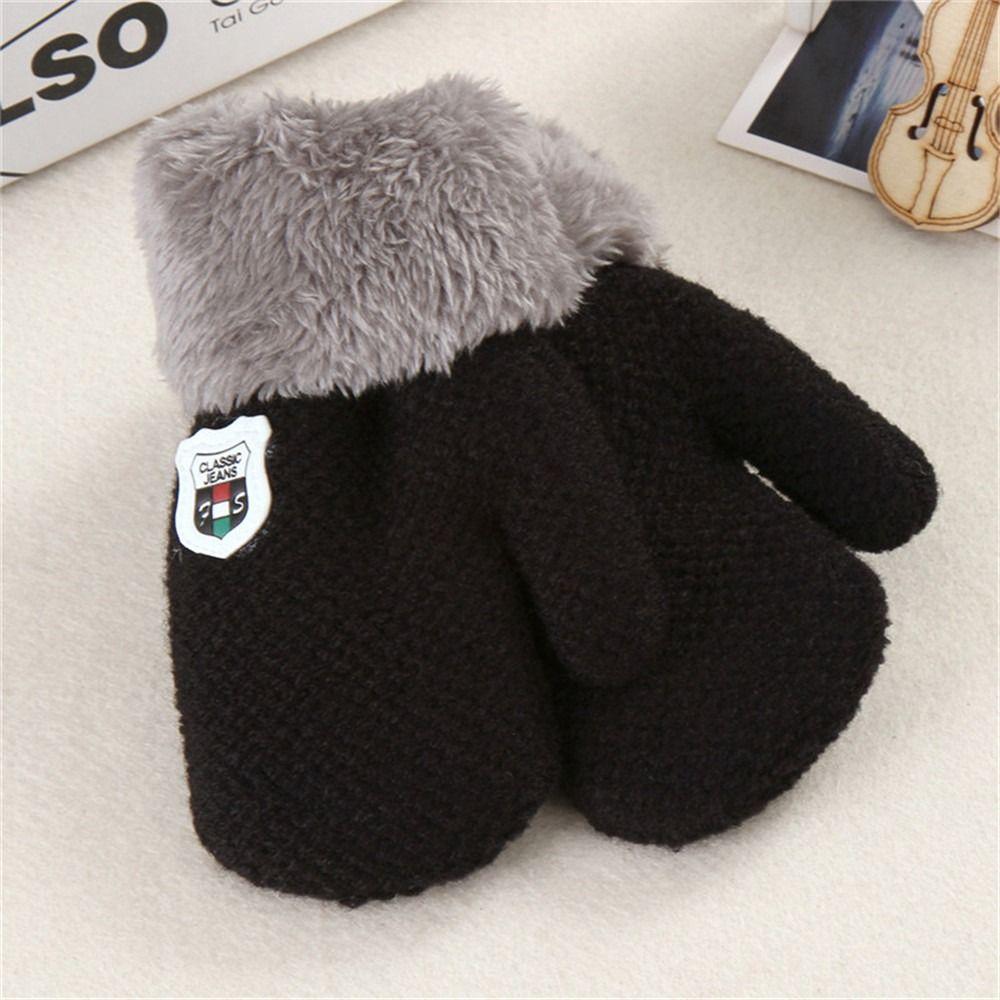 Children Plush Hanging Neck Cute Knitted Mittens Thick Warm Kids Gloves