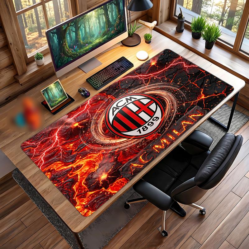 Большой коврик для мыши с принтом AC Milan, нескользящий мягкий резиновый игровой коврик для стола, декор для офисного ноутбука компьютера