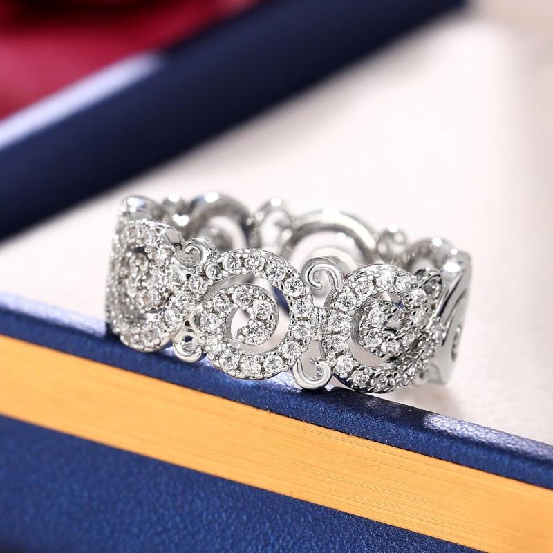 Стерлинговые полые узоры женские кольца блестящие кубические цирконии свадебные аксессуары новые модные ювелирные изделия