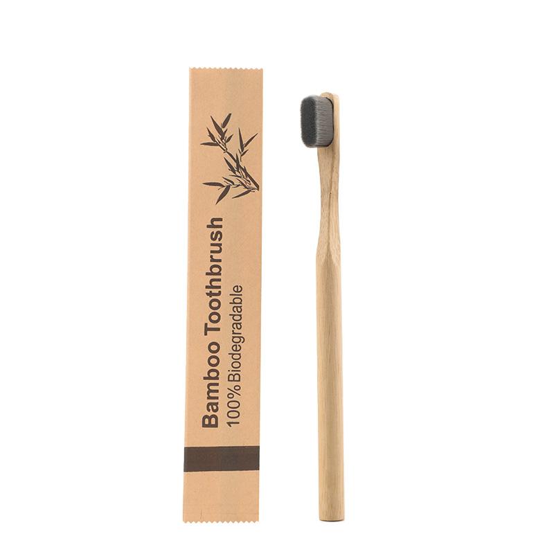 Custom and Stock Options 12000 Ultra Soft Nano Bristles Biodegradable Round Handle Kraft Bag Bamboo Toothbrush Nano Toothbrush
