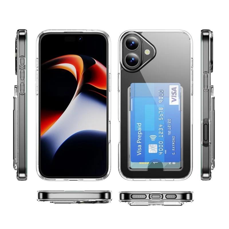 For iPhone 17 Clear Phone Case with Screen Film WANLONFENG CK Series Card Holder Cover (Big Lens Hole)