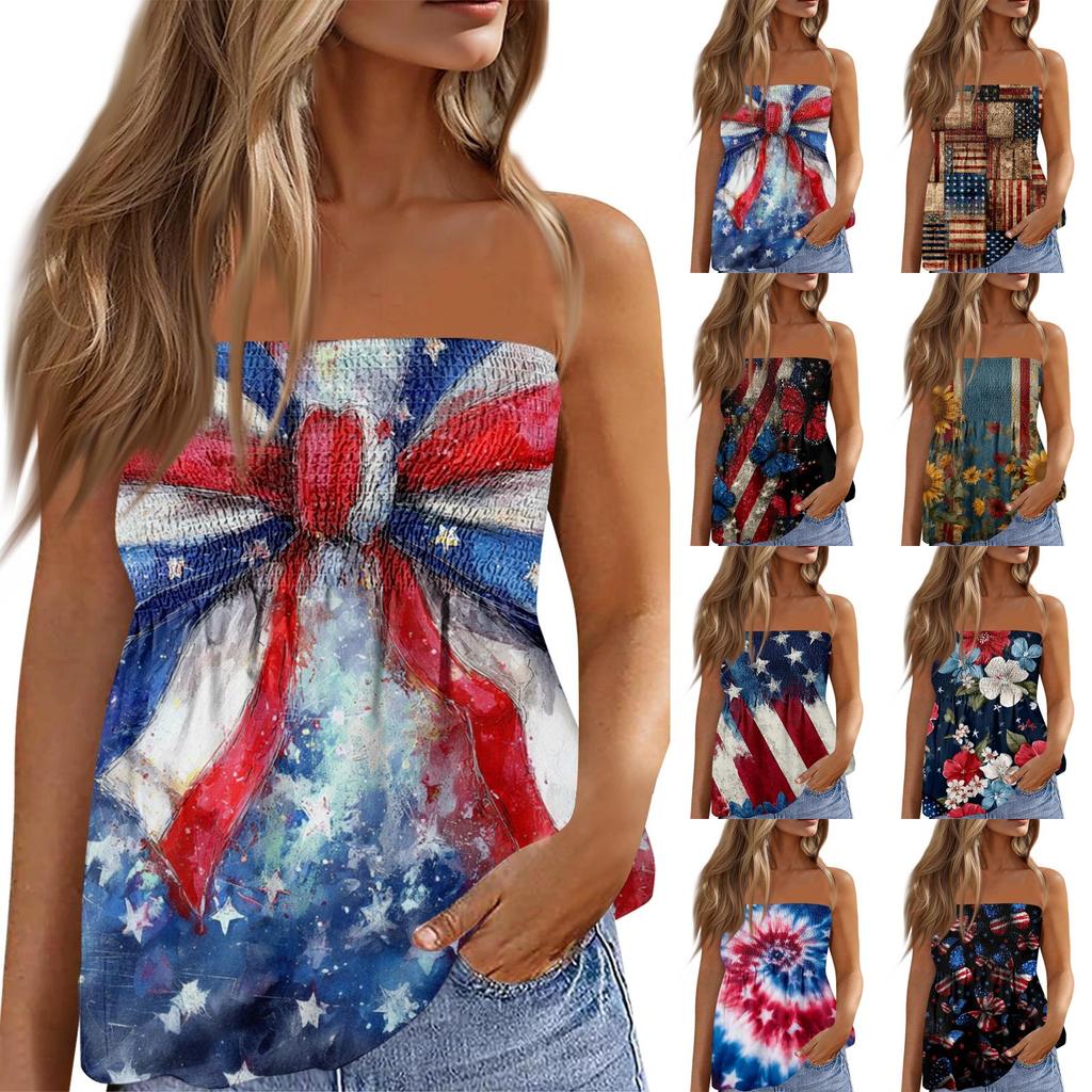 Women's fashionable sexy backless elastic Independence Day print bandeau top