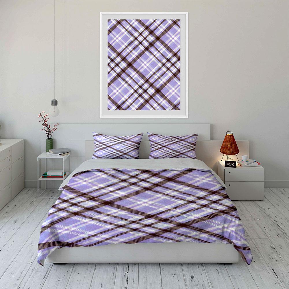 Purple and brown plaid. Bedding sets Duvet cover sets Duvet covers Pillowcases(1 * Duvet Cover 2 * Pillowcases without duvet insert)