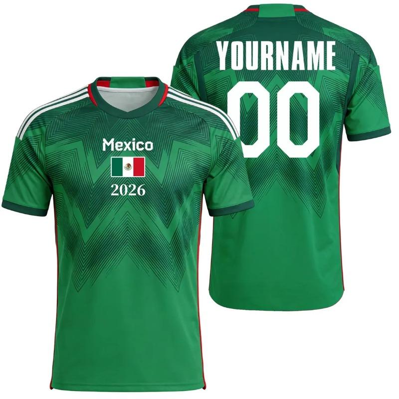 ZEEMIN Custom Name Number Mexico 2026 Green Football Jersey Short Sleeve V Neck Soccer Uniform Training Tee