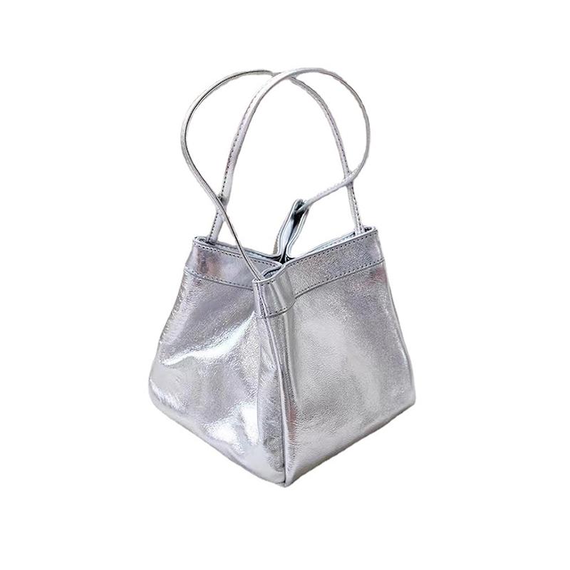 Women Solid Color Small Top Handle Bucket Handbag Vintage PU Leather All-match Chic Tote Bag KTY