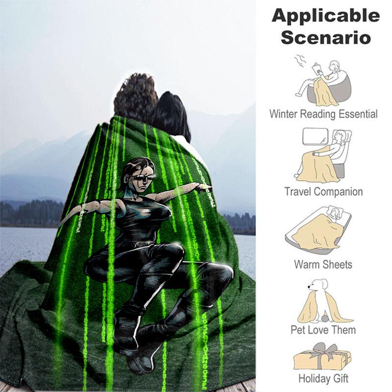 1pc Matrix Code Rain Cartoon Blanket,Portable Throw for Travel & Camping, All Season Cozy Blanket,Ideal Gift