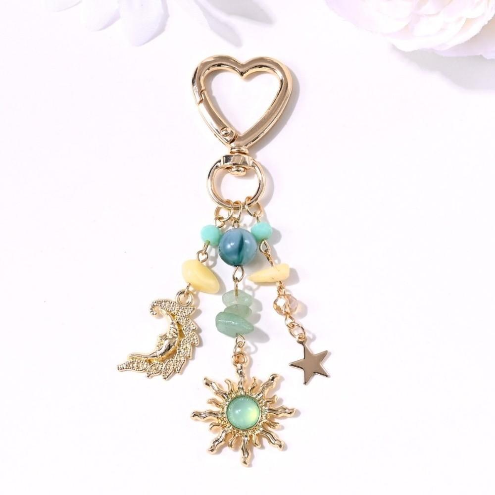 Vintage Zinc Zinc Alloy Beaded Bag Charm Shiny Pendant Keychain Boho Style Key Ring Daily Wear