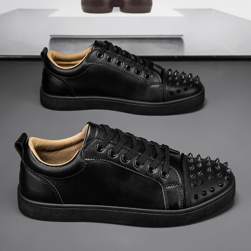 Осень новые туфли из микрофибры с заклепками на плоской подошве, белые, модные, с индивидуальностью, универсальные, низкие, повседневные, кеды, мужская обувь