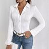 Fashion Elegant Long Sleeve White Stripes Office Shirt Lapel Slim Fit Ladies Casual Simple Women Blouse Spring Autumn Streetwear Tops Clothing