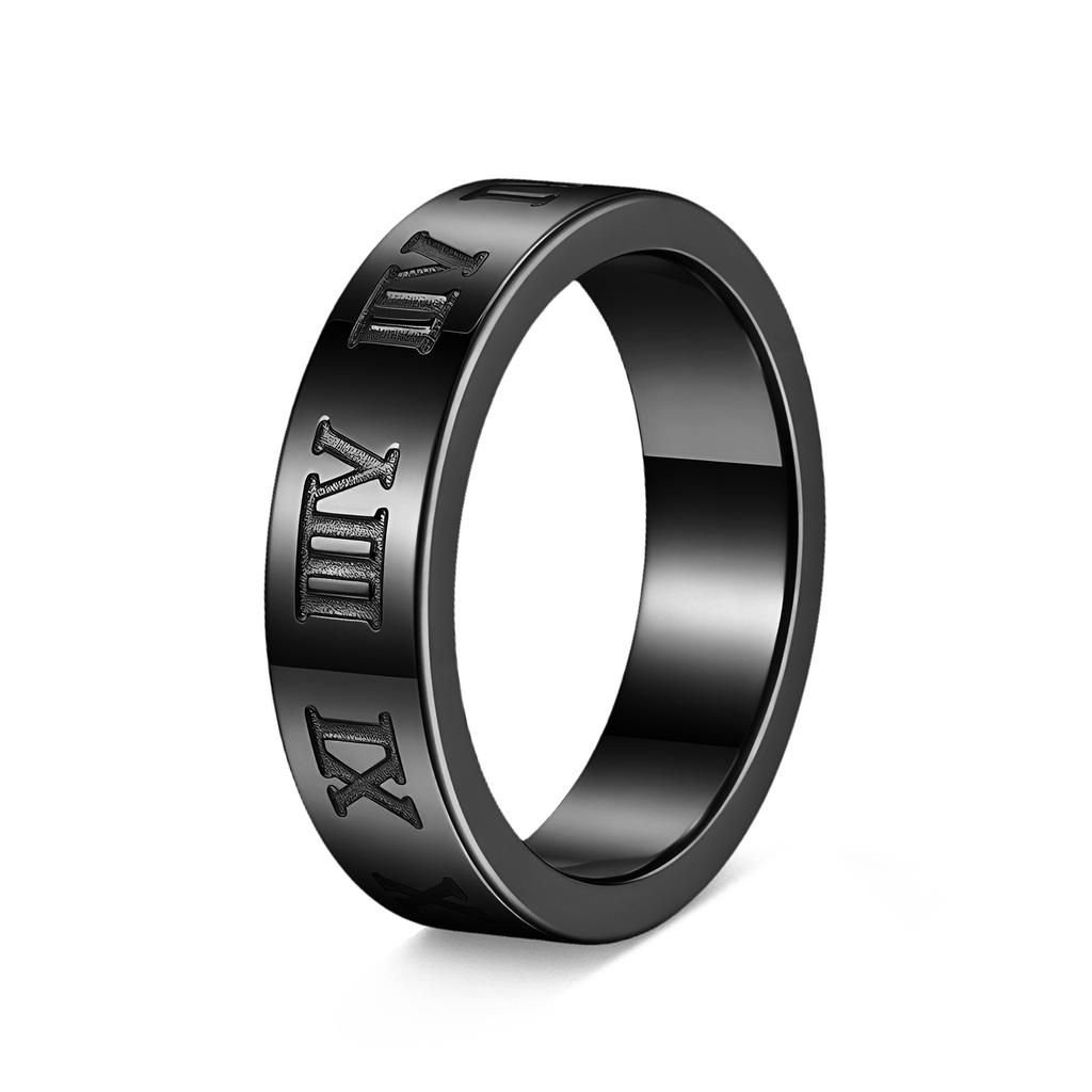 Trendy Male European and American New Jewelry Roman Numeral Ring Titanium Steel Ring