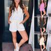 Women's Summer Two Piece Outfit Zipper V Neck Sleeveless Tank Top Elastic Drawstring Shorts Set Casual Lounge Tracksuit