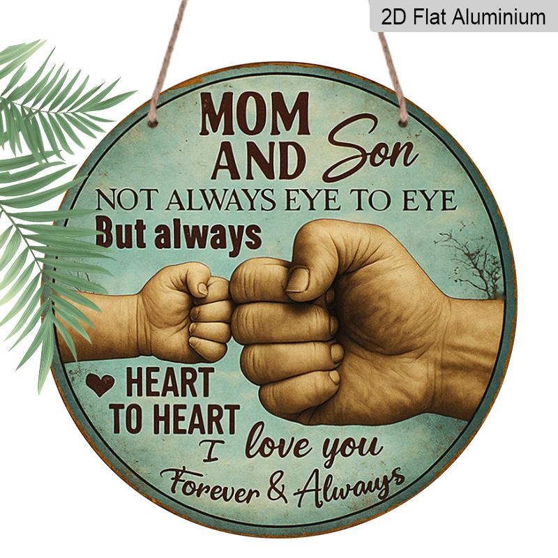 2D Flat, 1pc Mom and Son Metal Wall Art - Holding Hands & Fist Bump Heart-to-Heart - Vintage Iron Family Sign for, Room Decor - Sentimental