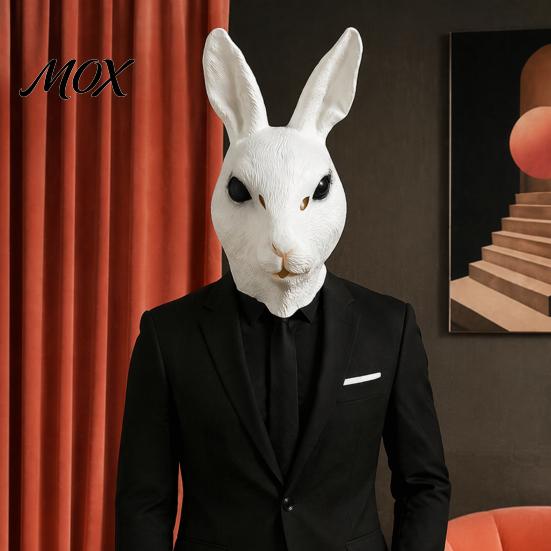 Comfortable Halloween Costume Masque Rabbit Head for Adults, Realistic Bunny Latex Hood, Unrestricted Vision Animal Carnival Cosplay Party Prop